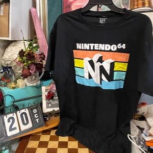 Nintendo 64 Vintage Black Cotton Short Sleeve T-Shirt large Crew Neck Game